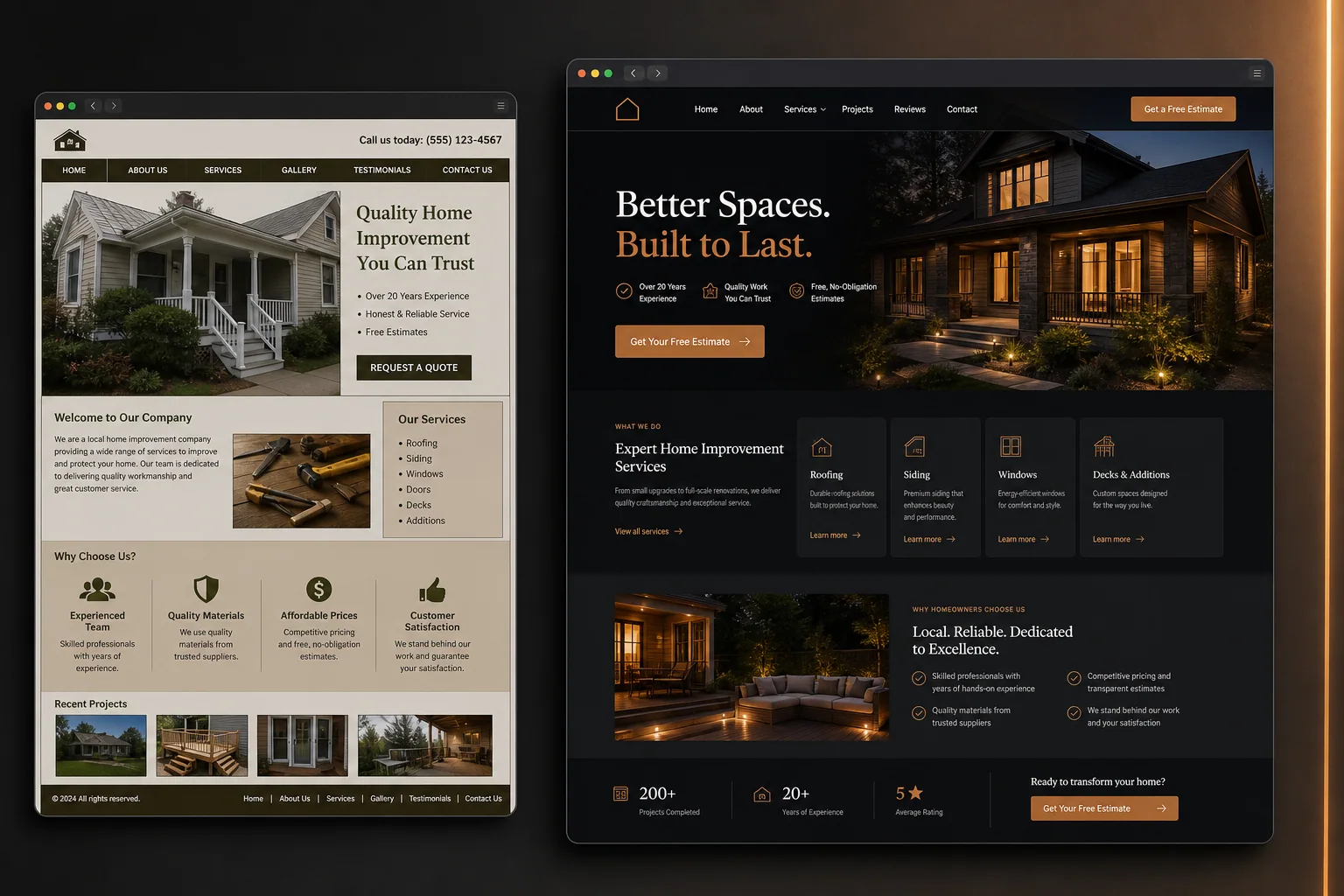 Comparison of an outdated website and a modern redesign.